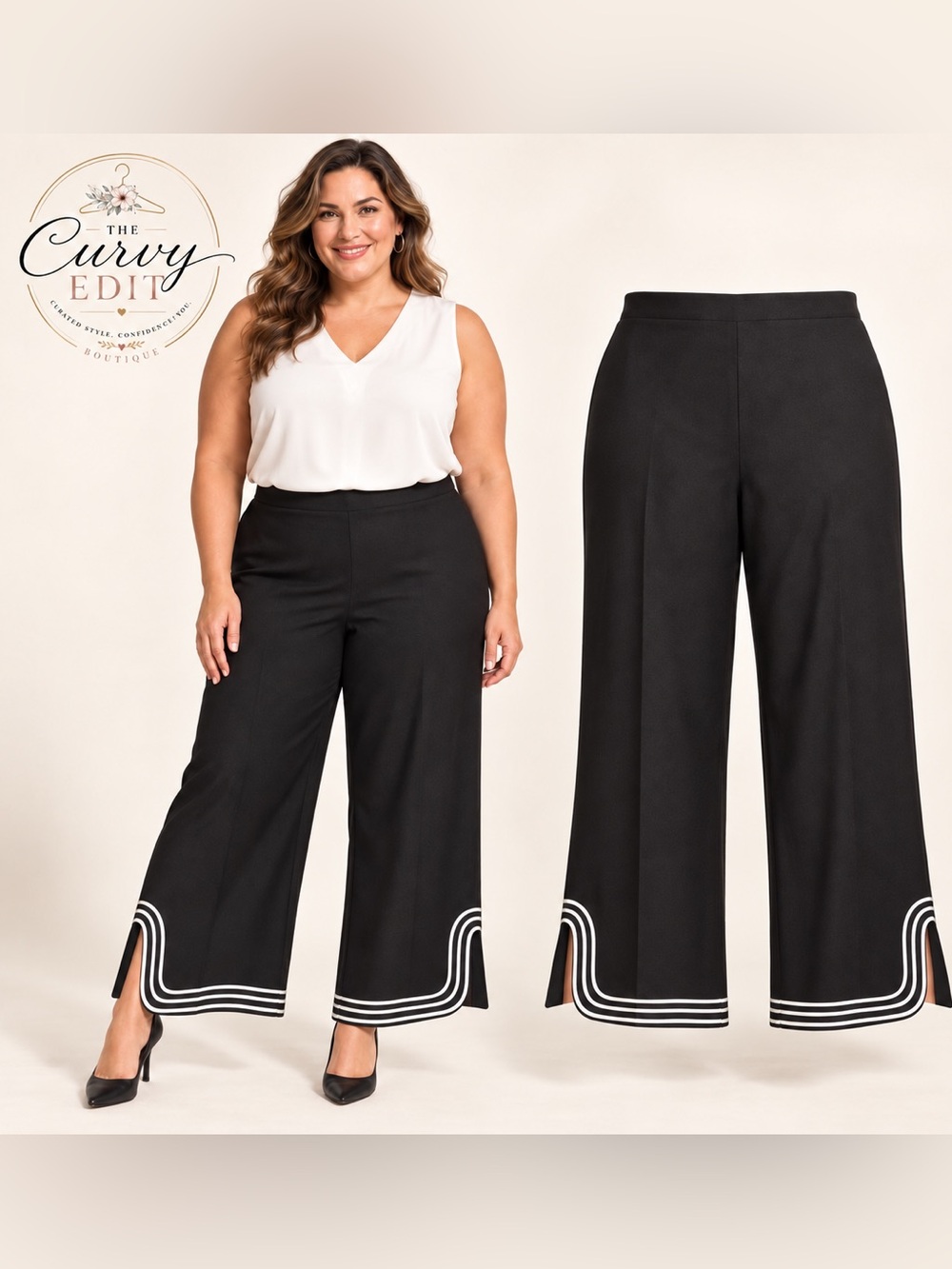 Chico’s So Slimming Juliet Wide Leg Statement Hem Pants Black 3.5P NWT